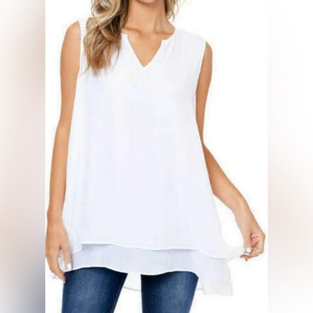 Christina B White Asymmetrical Lined Tank Top